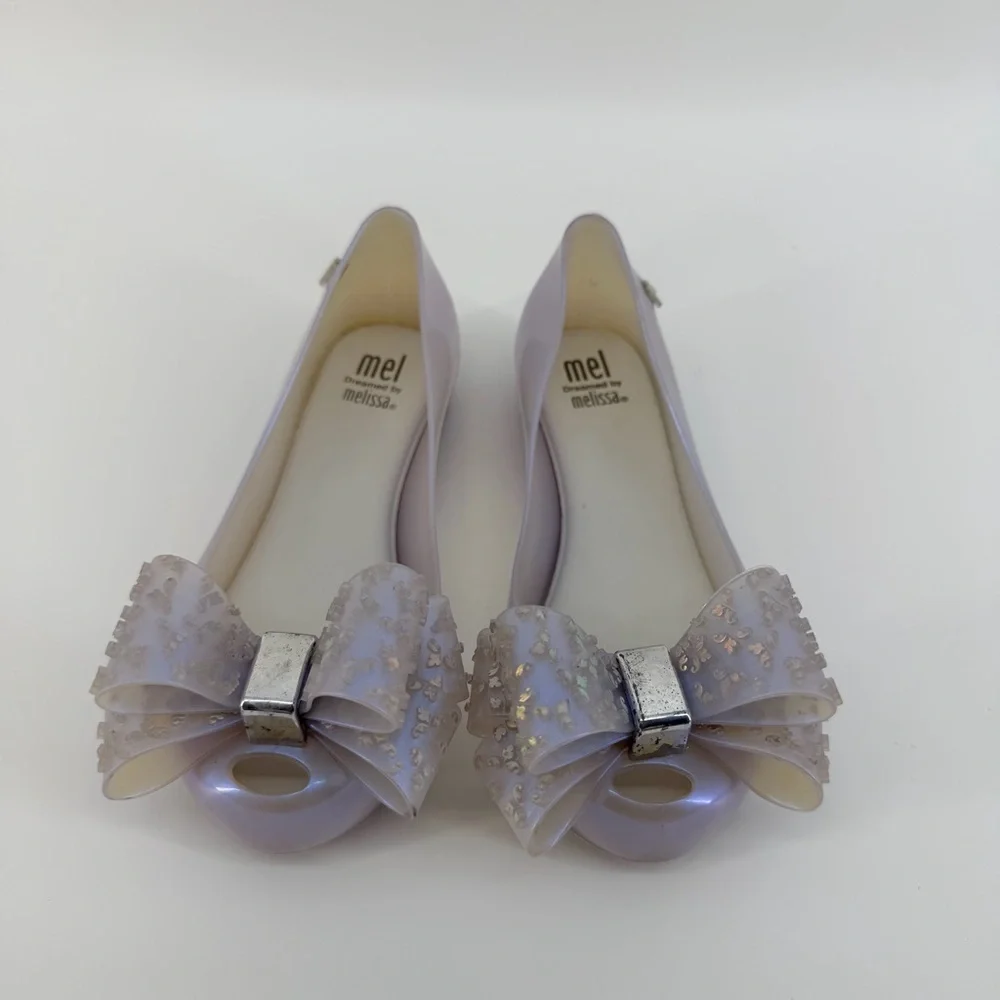 Mini Melissa Ultragirl Sweet X Shoes with in Clear Lilac Sparkly Bow